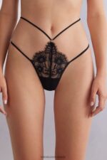 Underwear CA Intimissimi Women Sensual Flowers Thong 019-Black DD6R6T847